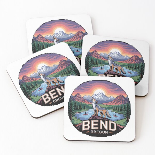 Item preview, Wolf Pixel Art Sunset – Bend Oregon River Adventure Badge designed and sold by CircinusStore.