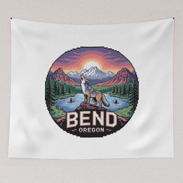 Item preview, Wolf Pixel Art Sunset – Bend Oregon River Adventure Badge designed and sold by CircinusStore.