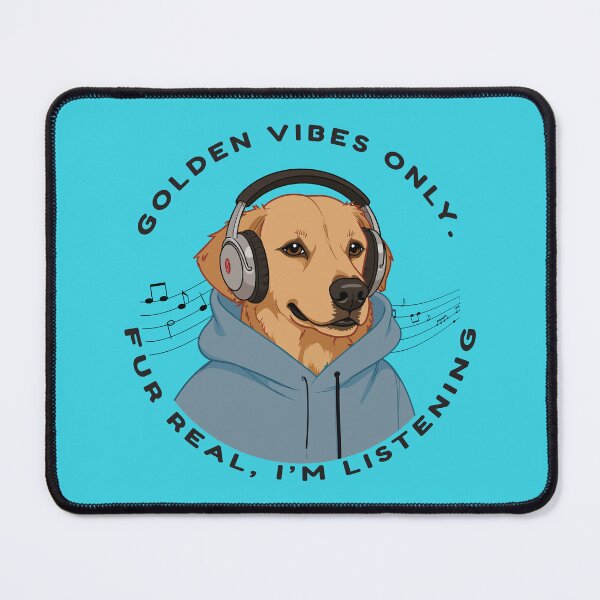 Item preview, Golden Vibes Only – Cute Dog with Headphones | Funny Music Lover Quote designed and sold by NeutronDesign.