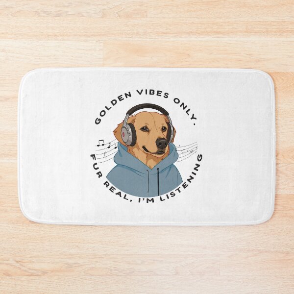 Item preview, Golden Vibes Only – Cute Dog with Headphones | Funny Music Lover Quote designed and sold by NeutronDesign.