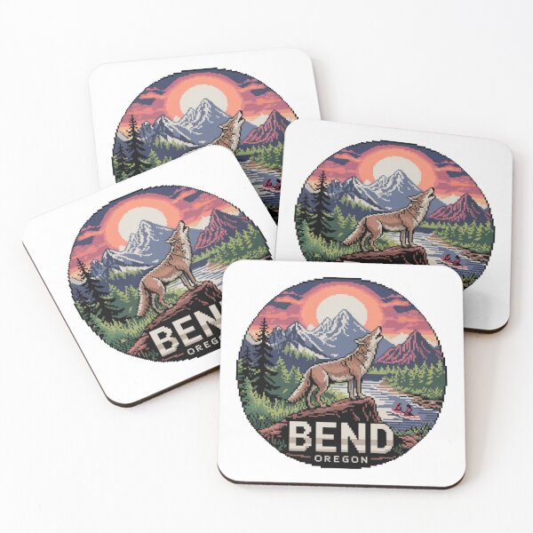 Item preview, Bend Oregon Pixel Art Sunset - Coyote River Adventure Badge designed and sold by CircinusStore.