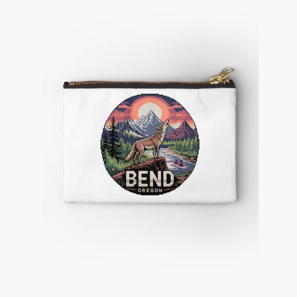 Item preview, Bend Oregon Pixel Art Sunset - Coyote River Adventure Badge designed and sold by CircinusStore.