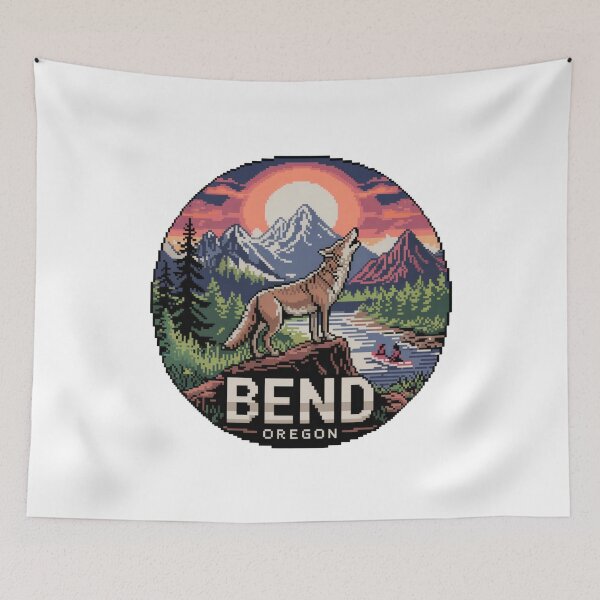 Item preview, Bend Oregon Pixel Art Sunset - Coyote River Adventure Badge designed and sold by CircinusStore.