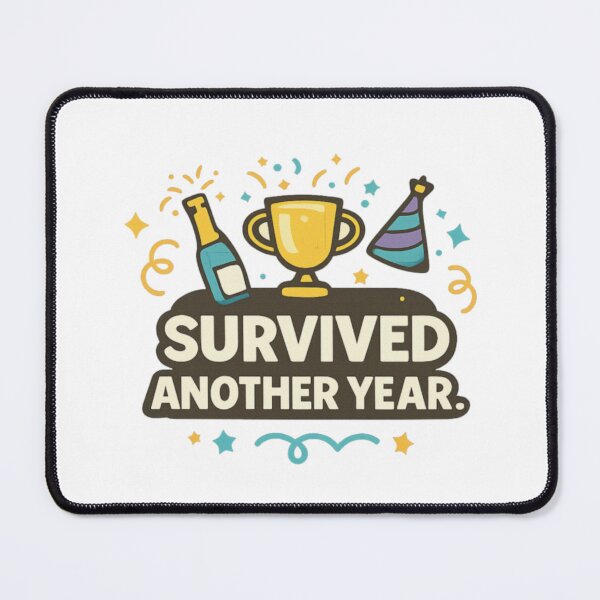 Item preview, Survived Another Year – Funny End of Year Quote with Trophy & Party Icons designed and sold by Memorph.