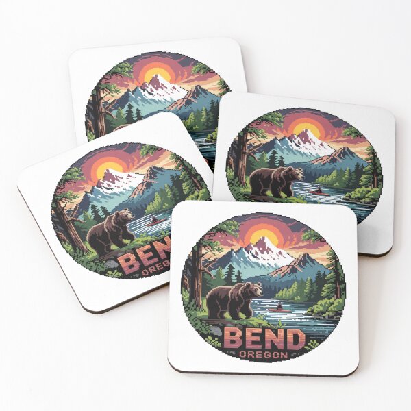 Item preview, Bear Pixel Art Sunset - Bend Oregon Mountain Adventure Badge designed and sold by CircinusStore.