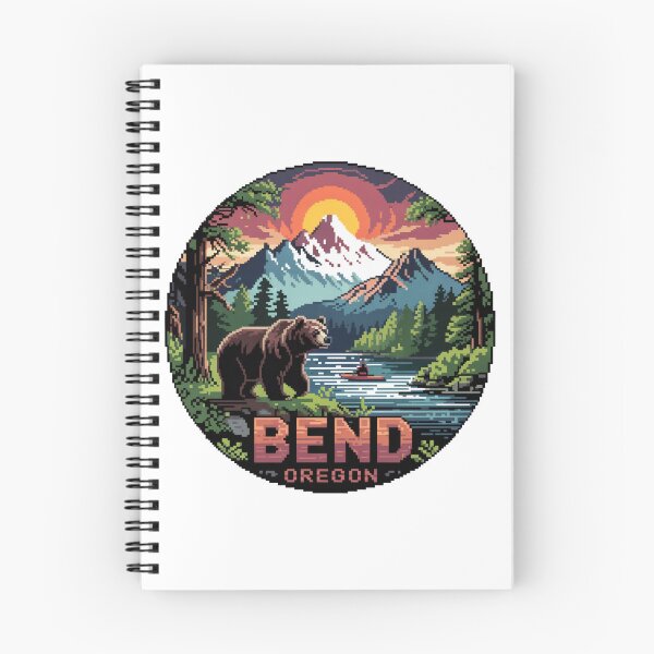 Item preview, Bear Pixel Art Sunset - Bend Oregon Mountain Adventure Badge designed and sold by CircinusStore.