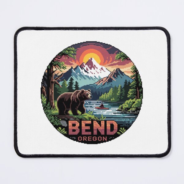 Item preview, Bear Pixel Art Sunset - Bend Oregon Mountain Adventure Badge designed and sold by CircinusStore.