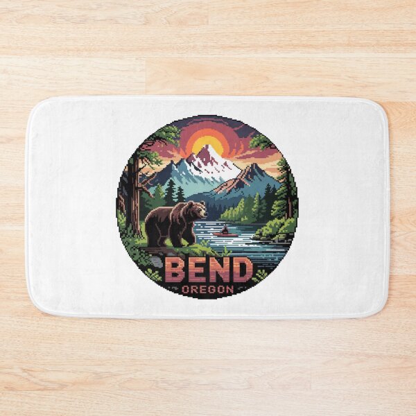 Item preview, Bear Pixel Art Sunset - Bend Oregon Mountain Adventure Badge designed and sold by CircinusStore.