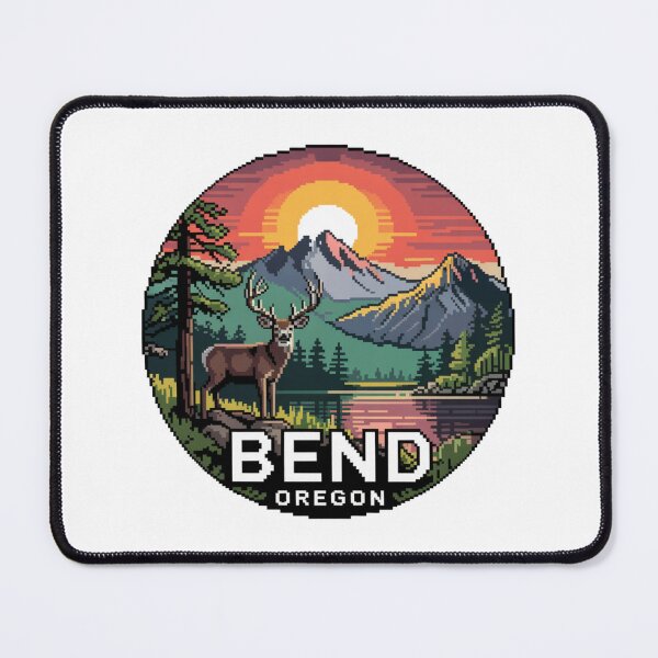 Item preview, Deer Pixel Art Sunset - Bend Oregon Mountain Lake Badge designed and sold by CircinusStore.