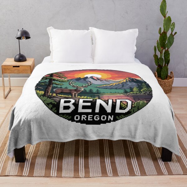 Item preview, Deer Pixel Art Sunset - Bend Oregon Mountain Lake Badge designed and sold by CircinusStore.