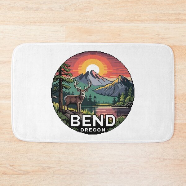 Item preview, Deer Pixel Art Sunset - Bend Oregon Mountain Lake Badge designed and sold by CircinusStore.