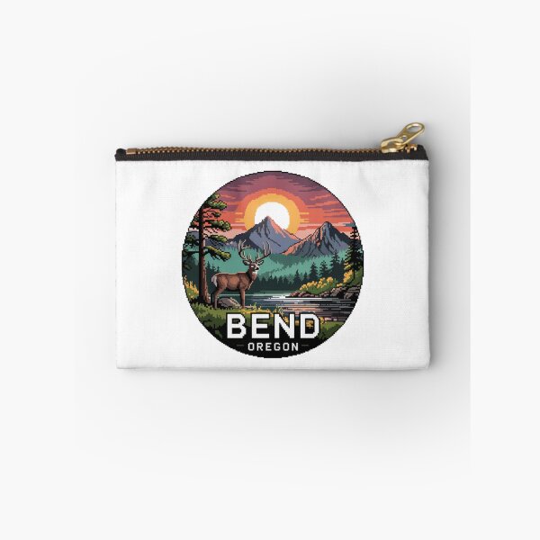 Item preview, Bend Oregon Pixel Art Sunset - Deer River Landscape Badge designed and sold by CircinusStore.