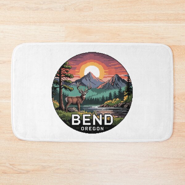 Item preview, Bend Oregon Pixel Art Sunset - Deer River Landscape Badge designed and sold by CircinusStore.