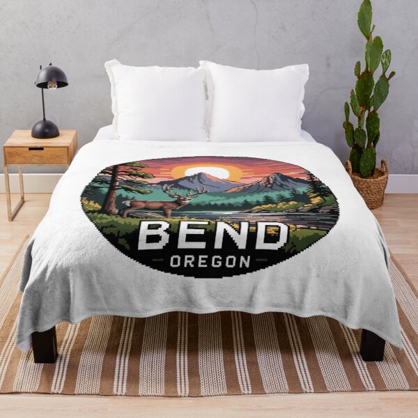 Item preview, Bend Oregon Pixel Art Sunset - Deer River Landscape Badge designed and sold by CircinusStore.