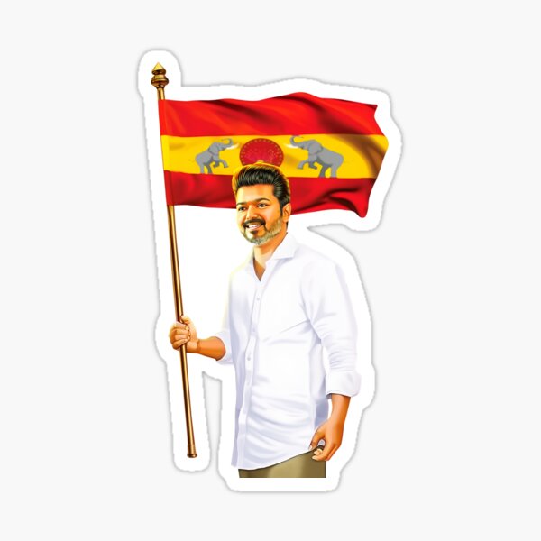 Thalapathy Vijay Holding TVK Party Flag Artwork Sticker