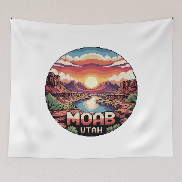 Item preview, Moab Utah Pixel Art Sunset - Canyon River Landscape Badge designed and sold by CircinusStore.