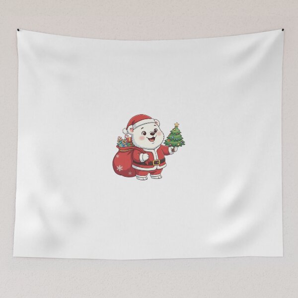 Item preview, Cute Santa Polar Bear with Christmas Tree & Gift Sack designed and sold by Satpura punti baba .