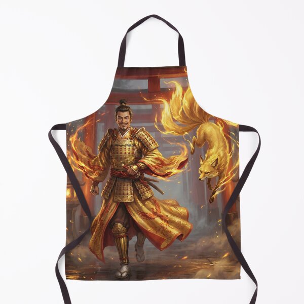 Item preview, Golden Samurai Lord with Fire Fox Spirit – Japanese Mythic Warrior Art | Mori no Akari designed and sold by Mori-no-Akari.