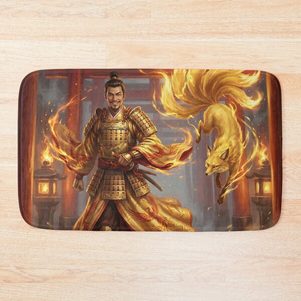 Item preview, Golden Samurai Lord with Fire Fox Spirit – Japanese Mythic Warrior Art | Mori no Akari designed and sold by Mori-no-Akari.