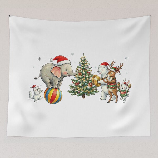 Item preview, Whimsical Christmas Animal Band & Elephant Balancing Act Watercolor designed and sold by shikuldo7.