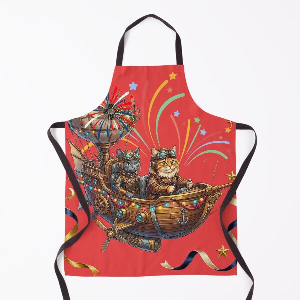Item preview, Steampunk Cat Pilots Flying Ship New Year | Grey & Orange Tabby Adventure Duo designed and sold by E-SarnEdge.