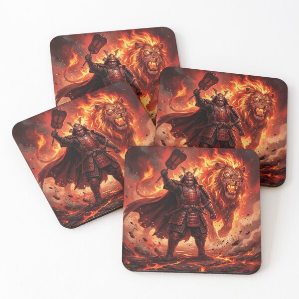 Item preview, Takeda Shingen with Fire Lion Spirit – Volcanic Samurai Warlord Art | Mori no Akari designed and sold by Mori-no-Akari.