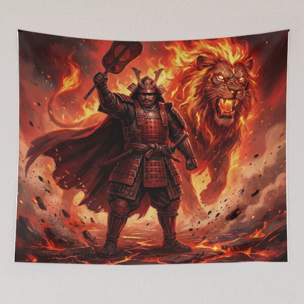 Item preview, Takeda Shingen with Fire Lion Spirit – Volcanic Samurai Warlord Art | Mori no Akari designed and sold by Mori-no-Akari.