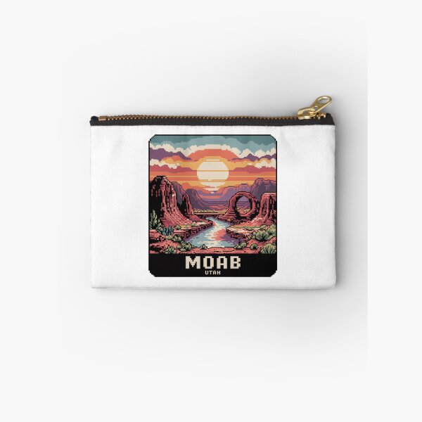 Item preview, Moab Utah Pixel Art Sunset - Canyon River Arch Landscape Badge designed and sold by CircinusStore.