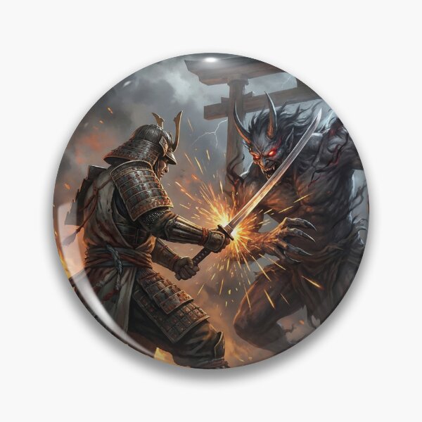 Item preview, Samurai vs Demon – Thunderstorm Battle at the Torii Gate | Japanese Mythic Warrior Art | Mori no Akari designed and sold by Mori-no-Akari.