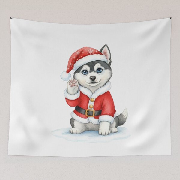 Item preview, Blue-Eyed Husky Puppy in a Santa Claus Costume designed and sold by CHRIST5000.