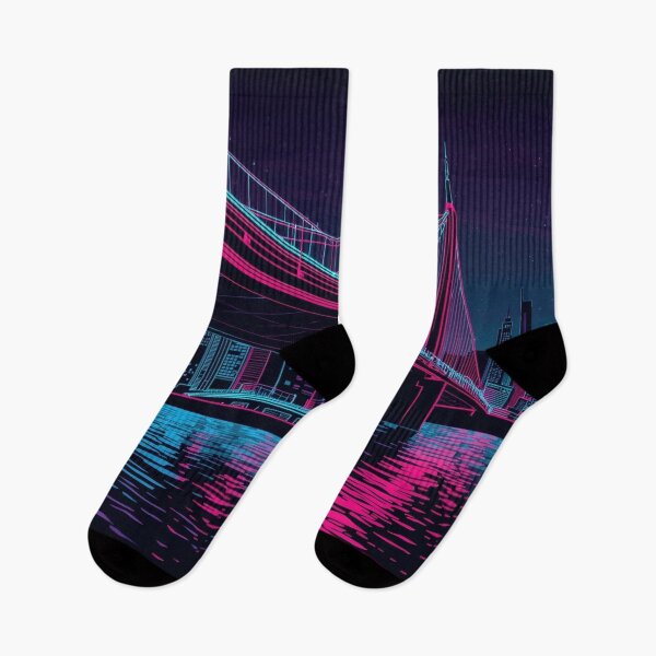 Item preview, Neon Cyberpunk Bridge at Night – Futuristic City Synthwave Art designed and sold by Visualynx.