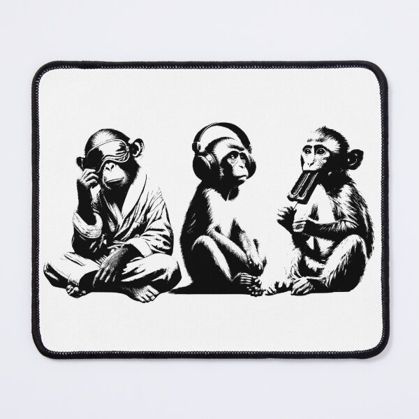 Item preview, Modern Three Wise Monkeys – Funny Pajamas, Headphones & Popsicle Pop Art Illustration designed and sold by Kmcantley.