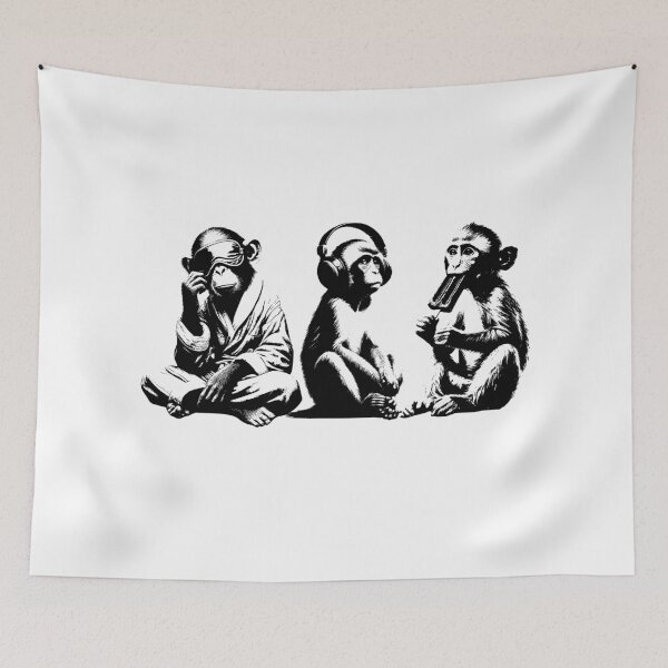 Item preview, Modern Three Wise Monkeys – Funny Pajamas, Headphones & Popsicle Pop Art Illustration designed and sold by Kmcantley.