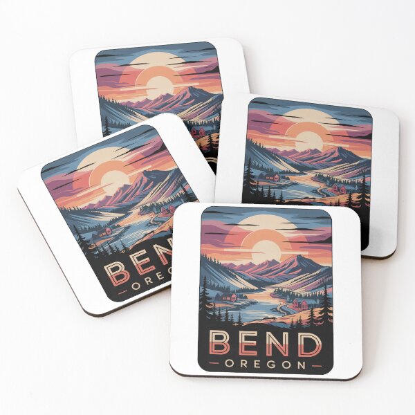 Item preview, Bend Oregon Sunset - Colorful Mountain River Cabin Illustration designed and sold by CircinusStore.