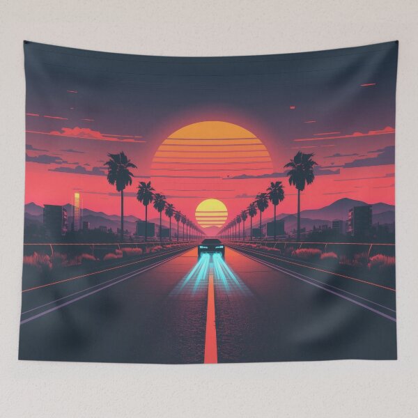 Item preview, Synthwave Sunset Road – Retro Futuristic Highway Art designed and sold by Visualynx.