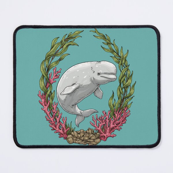 Item preview, Beluga Whale With Kelp And Coral Vintage Ocean Illustration designed and sold by BirdsnStuff.
