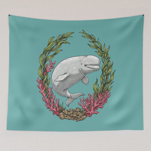 Item preview, Beluga Whale With Kelp And Coral Vintage Ocean Illustration designed and sold by BirdsnStuff.
