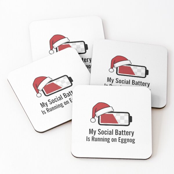 Item preview, Minimalist Christmas T-Shirt, My Social Battery Is Running on Eggnog Design, Low Battery Icon with Santa Hat designed and sold by ZyxDes.