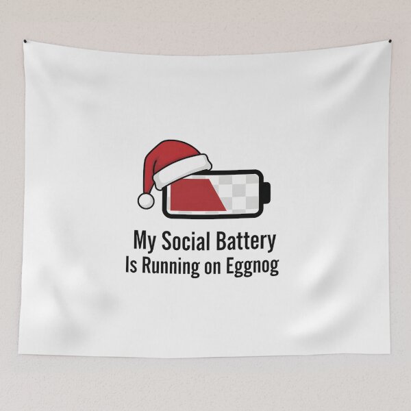 Item preview, Minimalist Christmas T-Shirt, My Social Battery Is Running on Eggnog Design, Low Battery Icon with Santa Hat designed and sold by ZyxDes.