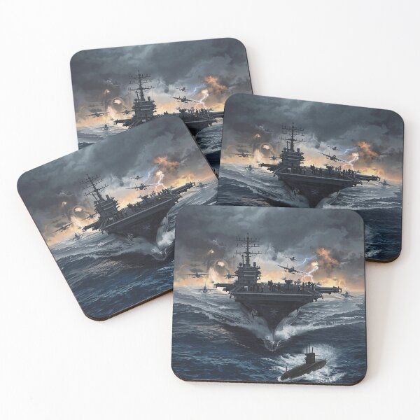 Item preview, Dramatic Aircraft Carrier in Storm with Submarine and Jolly Roger Pirate Skull - Naval Warfare Art designed and sold by TitanRN.