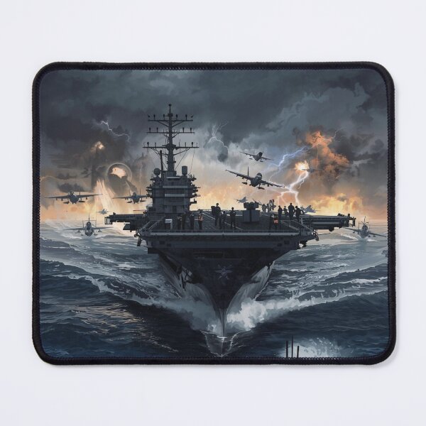 Item preview, Dramatic Aircraft Carrier in Storm with Submarine and Jolly Roger Pirate Skull - Naval Warfare Art designed and sold by TitanRN.