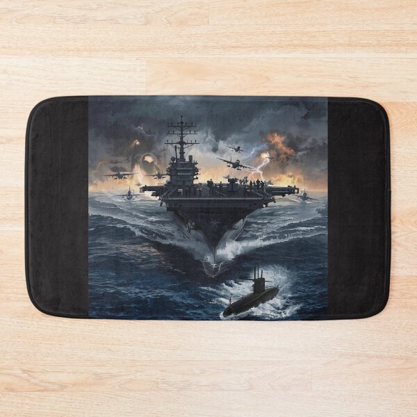 Item preview, Dramatic Aircraft Carrier in Storm with Submarine and Jolly Roger Pirate Skull - Naval Warfare Art designed and sold by TitanRN.