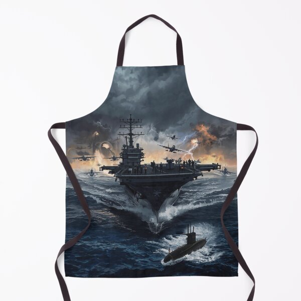 Item preview, Dramatic Aircraft Carrier in Storm with Submarine and Jolly Roger Pirate Skull - Naval Warfare Art designed and sold by TitanRN.
