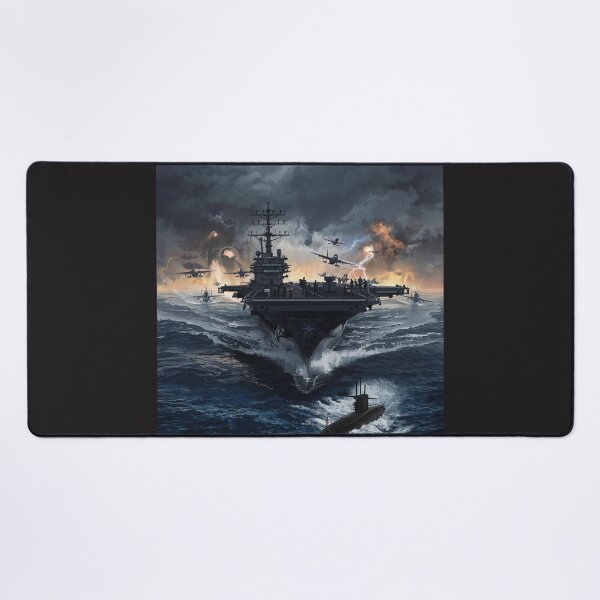 Item preview, Dramatic Aircraft Carrier in Storm with Submarine and Jolly Roger Pirate Skull - Naval Warfare Art designed and sold by TitanRN.