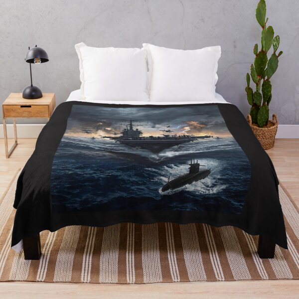 Item preview, Dramatic Aircraft Carrier in Storm with Submarine and Jolly Roger Pirate Skull - Naval Warfare Art designed and sold by TitanRN.