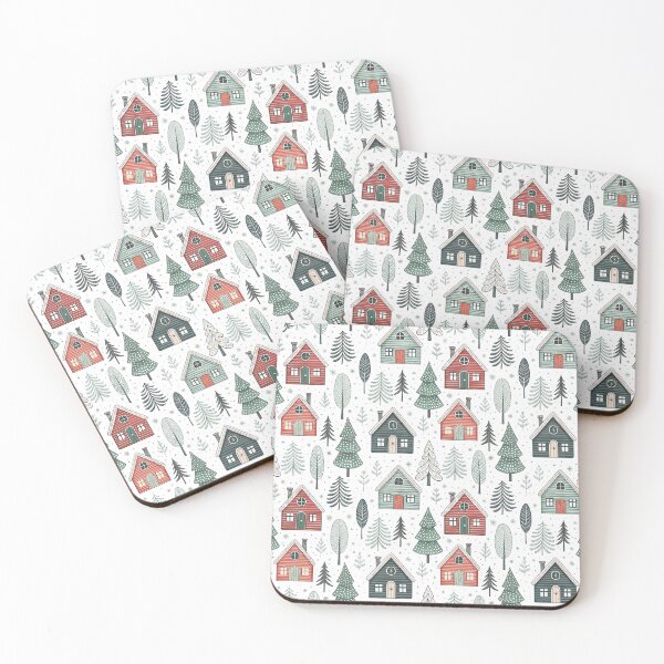 Item preview, Nordic Folk Houses | Cozy Winter Village Art designed and sold by Shuga-Design.