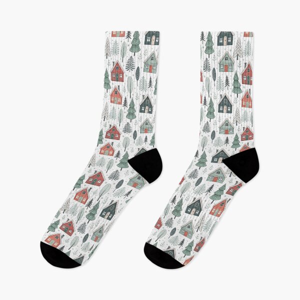Item preview, Nordic Folk Houses | Cozy Winter Village Art designed and sold by Shuga-Design.
