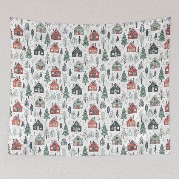 Item preview, Nordic Folk Houses | Cozy Winter Village Art designed and sold by Shuga-Design.