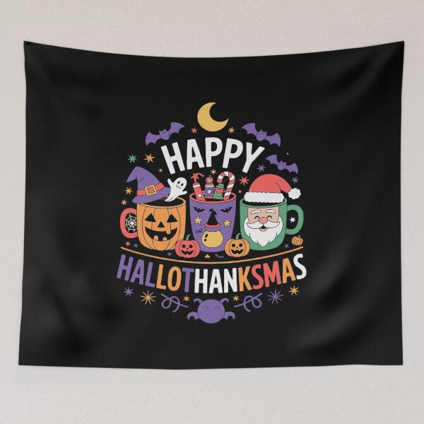 Item preview, Happy Hallothanksmas Halloween Thanksgiving Christmas Coffee designed and sold by RsFilsingerArt.