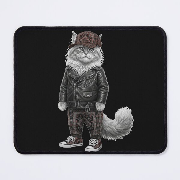 Item preview, The Biker Cat: Fluffy Feline in Leather Jacket and Moroccan Pattern Streetwear designed and sold by designwiss.